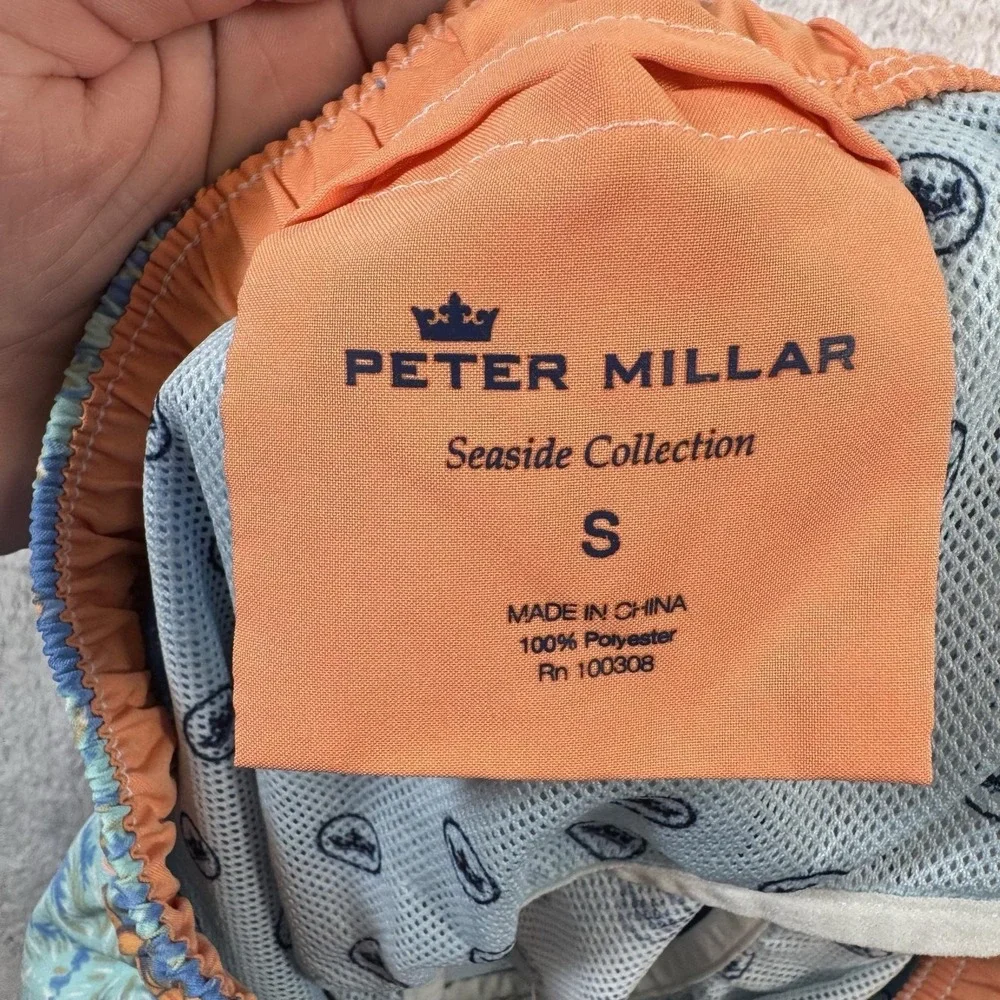 Peter Millar Swim Trunks Shorts Mens Small Blue Hawaiian Floral Lined Drawstring